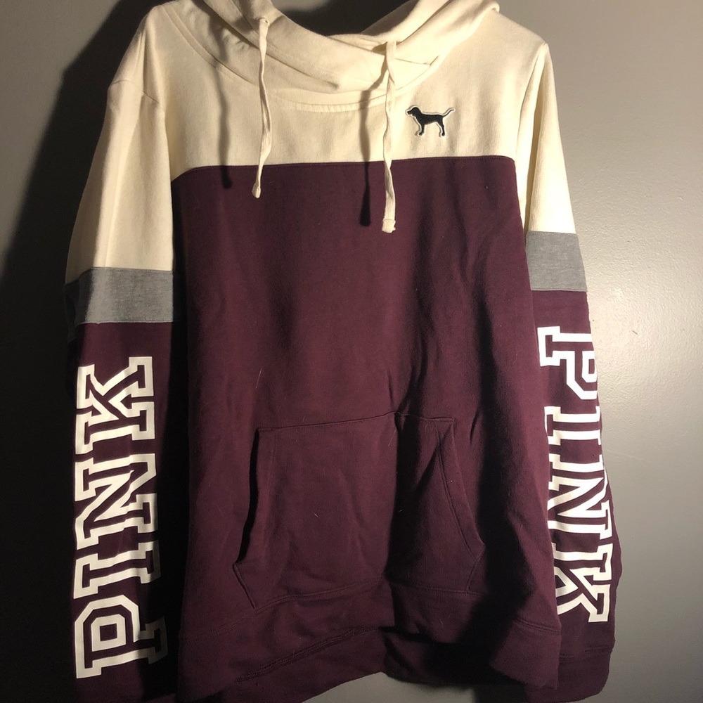 PINK maroon and white cow neck hoodie